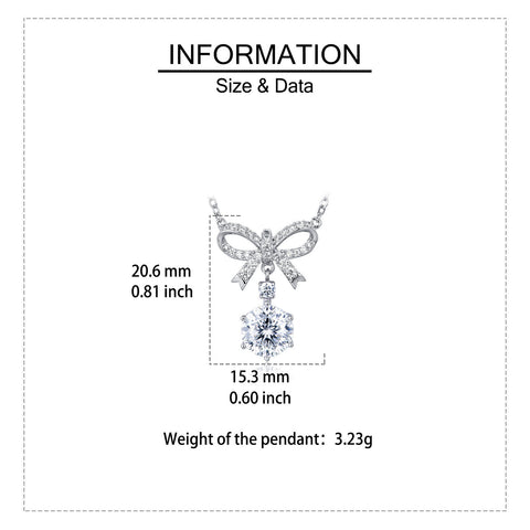 925 Sterling Silver Elegant Moissanite Bow Necklace With Triple Drop Design