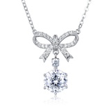 925 Sterling Silver Elegant Moissanite Bow Necklace With Triple Drop Design