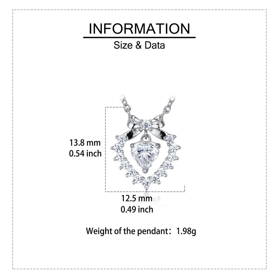 925 Sterling Silver Elegant Heart-shaped Moissanite Floral Pendant With Delicate Silver Chain Necklace