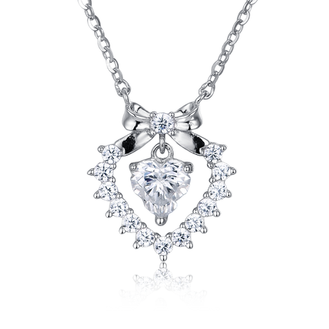 925 Sterling Silver Elegant Heart-shaped Moissanite Floral Pendant With Delicate Silver Chain Necklace
