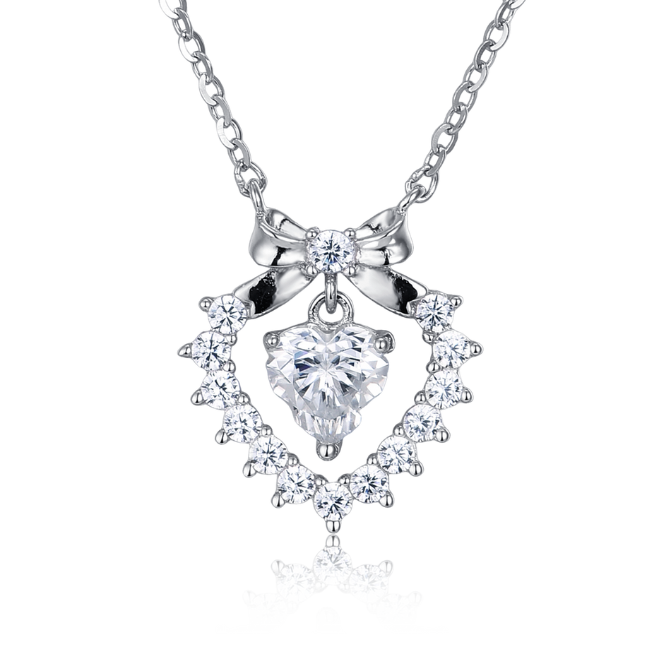 925 Sterling Silver Elegant Heart-shaped Moissanite Floral Pendant With Delicate Silver Chain Necklace