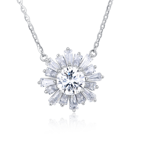 925 Sterling Silver Elegant Moissanite Sunburst Pendant Necklace | Luxury Jewelry Masterpiece
