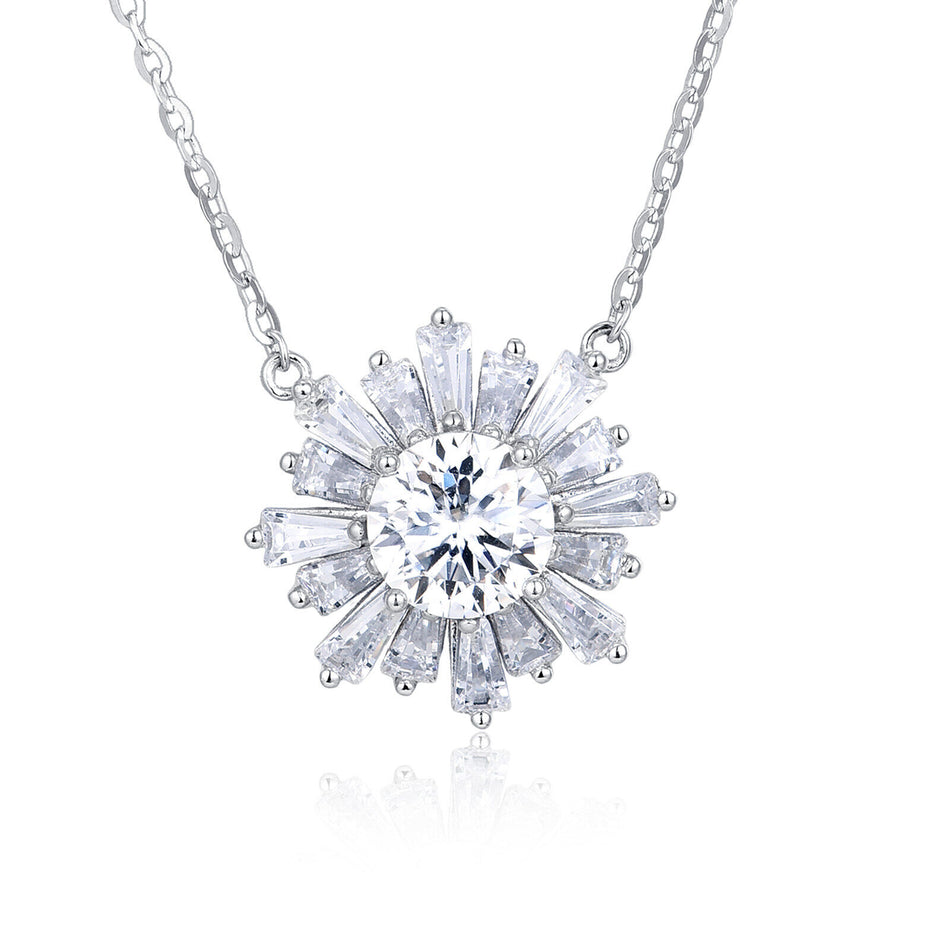 925 Sterling Silver Elegant Moissanite Sunburst Pendant Necklace | Luxury Jewelry Masterpiece