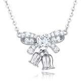 925 Sterling Silver Elegant Moissanite Bow Necklace With Triple Bell Charms