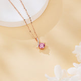 925 Sterling Silver Rose Plated With Gold Necklace With Pink Sapphire And Moissanite Accents