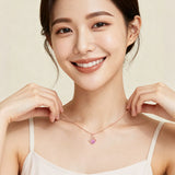 925 Sterling Silver Rose Plated With Gold Necklace With Pink Sapphire And Moissanite Accents