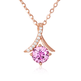 925 Sterling Silver Rose Plated With Gold Necklace With Pink Sapphire And Moissanite Accents