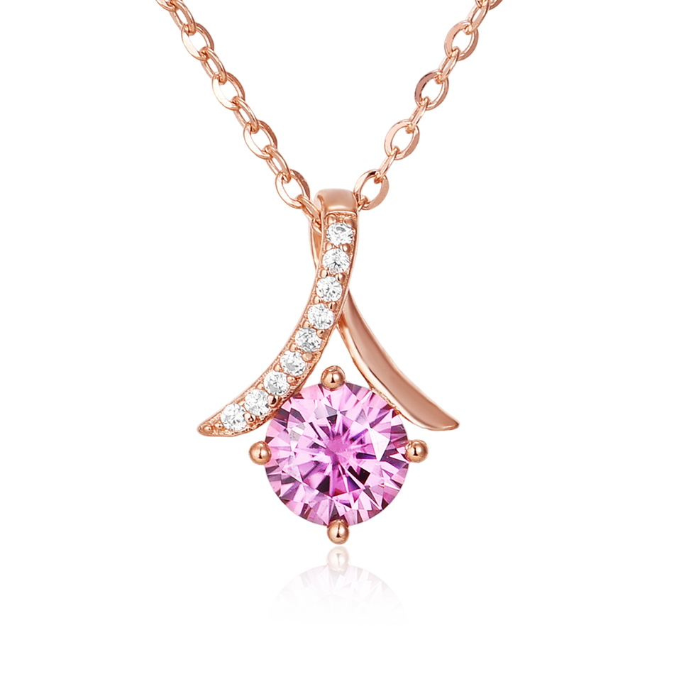 925 Sterling Silver Rose Plated With Gold Necklace With Pink Sapphire And Moissanite Accents