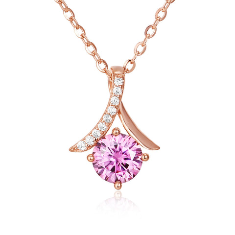 925 Sterling Silver Rose Plated With Gold Necklace With Pink Sapphire And Moissanite Accents