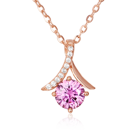 925 Sterling Silver Rose Plated With Gold Necklace With Pink Sapphire And Moissanite Accents