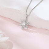 925 Sterling Silver Elegant Snowflake Moissanite Pendant Necklace In Sterling Silver