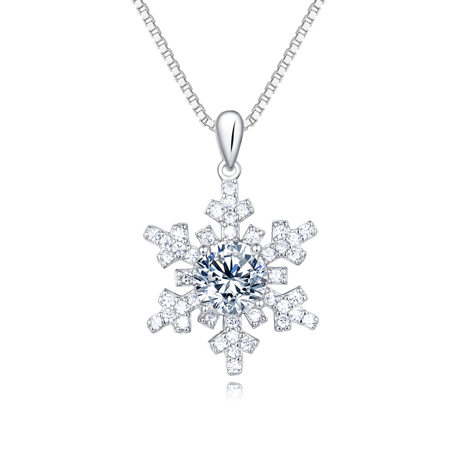 925 Sterling Silver Elegant Snowflake Moissanite Pendant Necklace In Sterling Silver