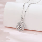925 Sterling Silver Elegant Moissanite Halo Pendant With Plated with White Gold Chain Necklace