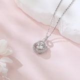 925 Sterling Silver Elegant Moissanite Halo Pendant With Plated with White Gold Chain Necklace