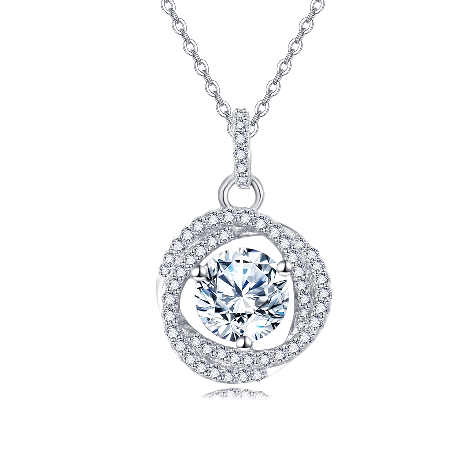 925 Sterling Silver Elegant Moissanite Halo Pendant With Plated with White Gold Chain Necklace