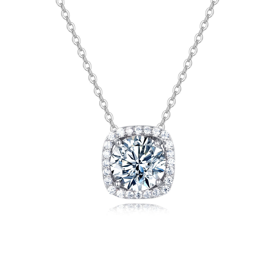 925 Sterling Silver Elegant Solitaire Moissanite Necklace With Halo Setting