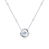 925 Sterling Silver Elegant Moissanite Circle Pendant Necklace With Sparkling Accents
