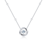 925 Sterling Silver Elegant Moissanite Circle Pendant Necklace With Sparkling Accents