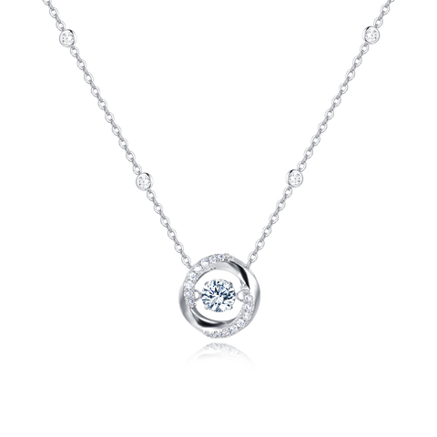 925 Sterling Silver Elegant Moissanite Circle Pendant Necklace With Sparkling Accents