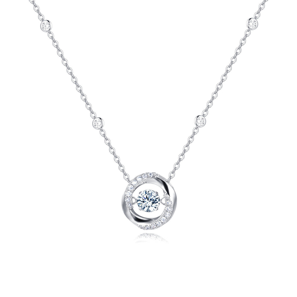 925 Sterling Silver Elegant Moissanite Circle Pendant Necklace With Sparkling Accents