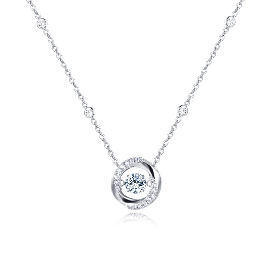 925 Sterling Silver Elegant Moissanite Circle Pendant Necklace With Sparkling Accents
