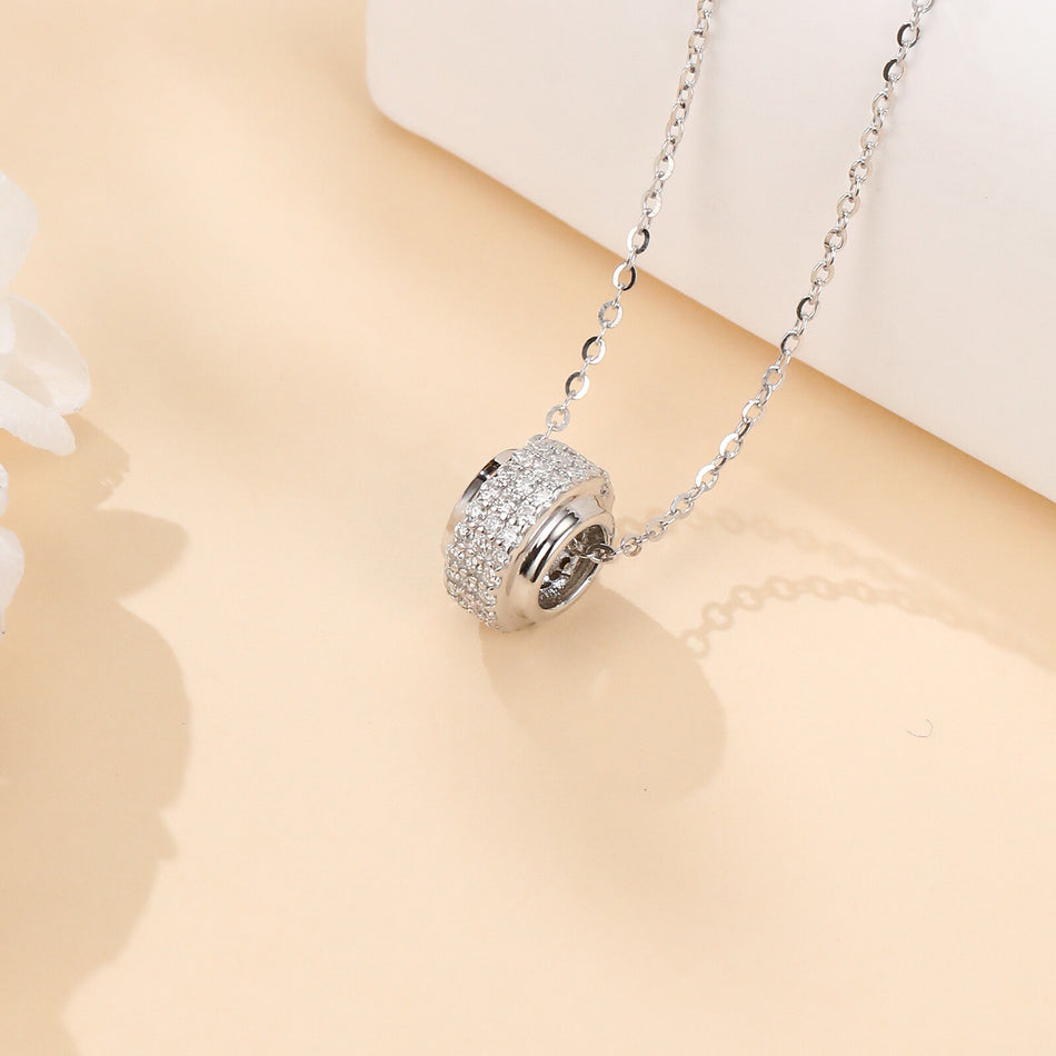 925 Sterling Silver Elegant Moissanite Pendant Necklace With Multi-row Cz Stones On Sterling Silver Chain