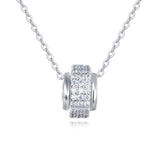 925 Sterling Silver Elegant Moissanite Pendant Necklace With Multi-row Cz Stones On Sterling Silver Chain