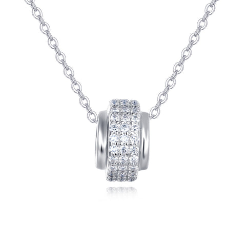 925 Sterling Silver Elegant Moissanite Pendant Necklace With Multi-row Cz Stones On Sterling Silver Chain