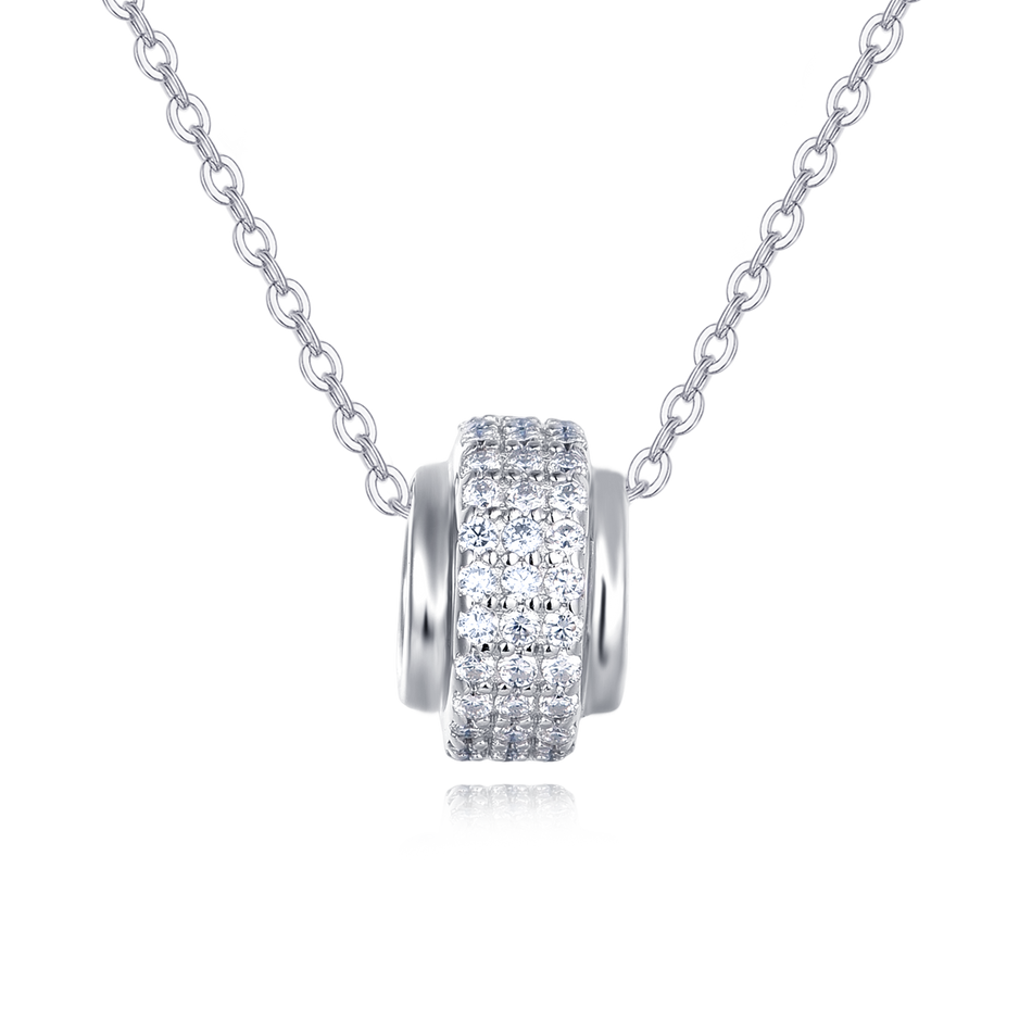 925 Sterling Silver Elegant Moissanite Pendant Necklace With Multi-row Cz Stones On Sterling Silver Chain