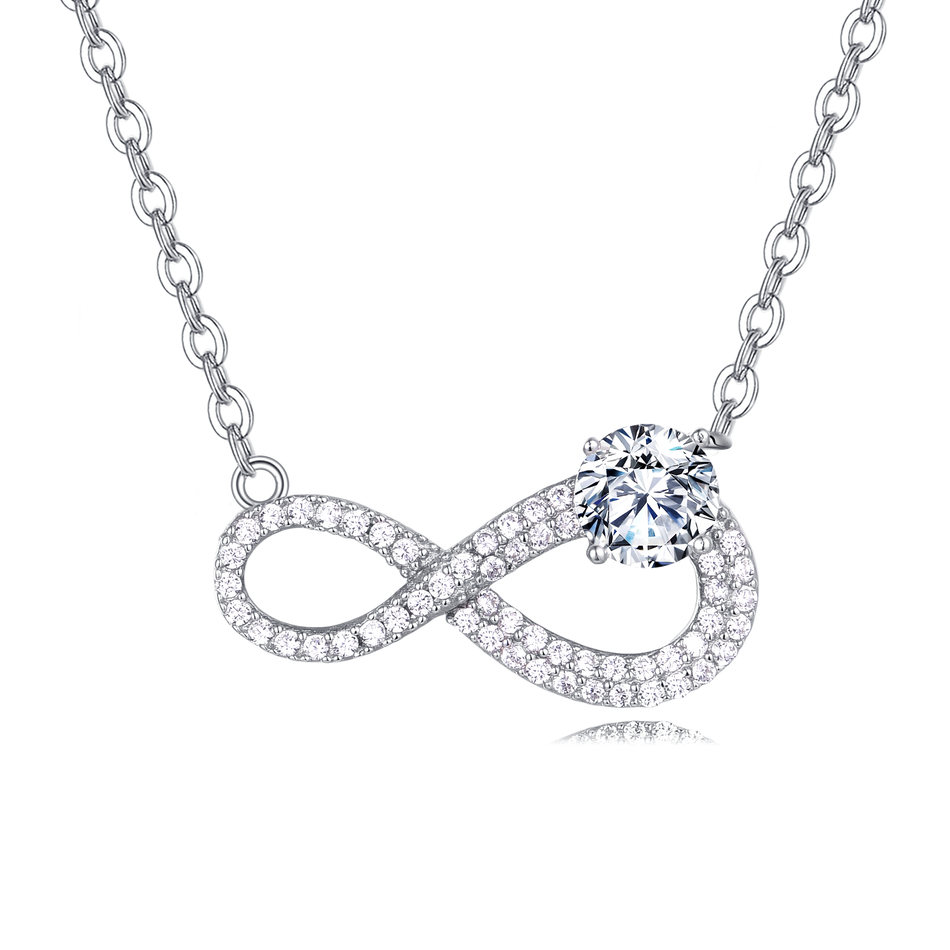925 Sterling Silver Elegant Infinity Symbol Moissanite Necklace In Sterling Silver