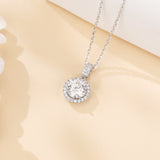 925 Sterling Silver Elegant Solitaire Moissanite Pendant With Plated with White Gold Chain Necklace