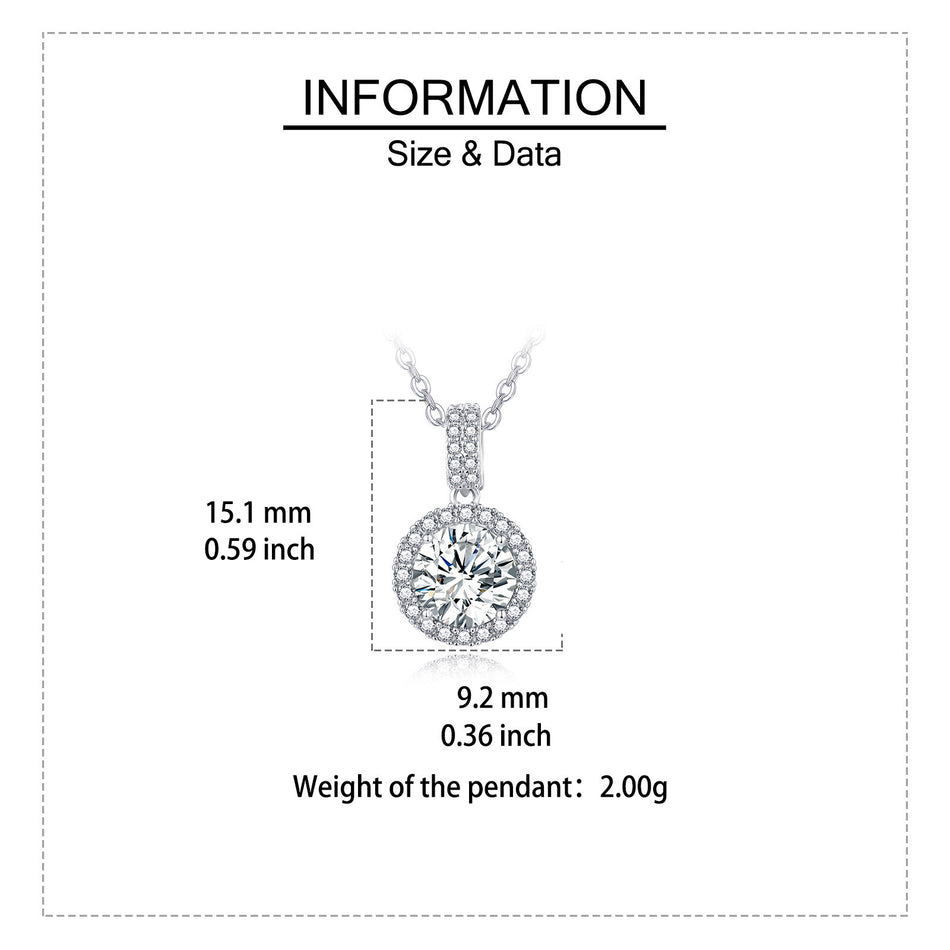 925 Sterling Silver Elegant Solitaire Moissanite Pendant With Plated with White Gold Chain Necklace