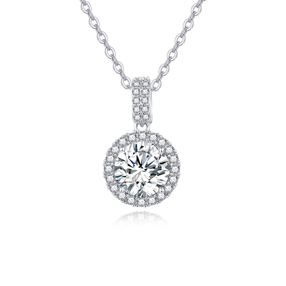 925 Sterling Silver Elegant Solitaire Moissanite Pendant With Plated with White Gold Chain Necklace