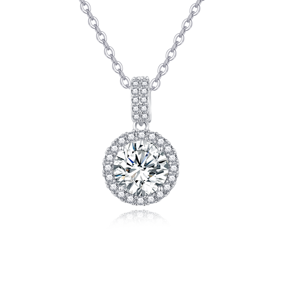 925 Sterling Silver Elegant Solitaire Moissanite Pendant With Plated with White Gold Chain Necklace
