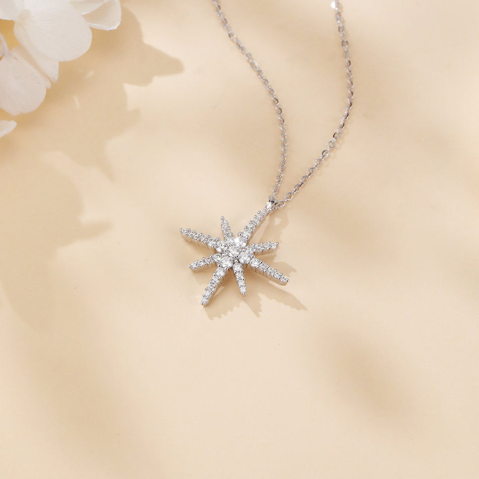 925 Sterling Silver Elegant Moissanite Starburst Pendant Necklace