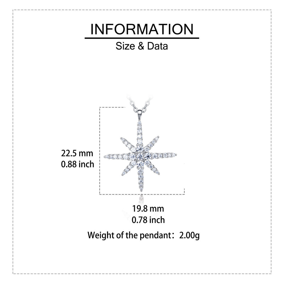 925 Sterling Silver Elegant Moissanite Starburst Pendant Necklace