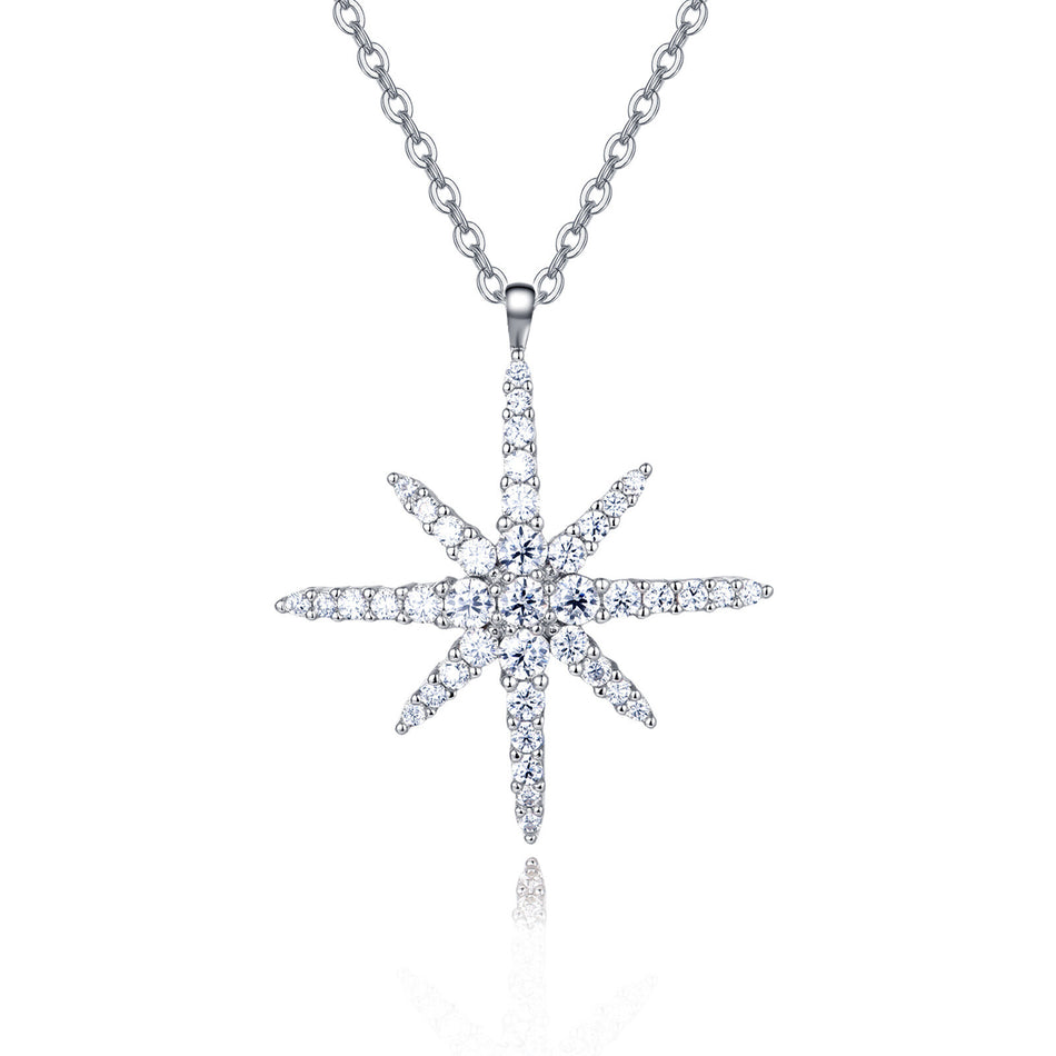 925 Sterling Silver Elegant Moissanite Starburst Pendant Necklace