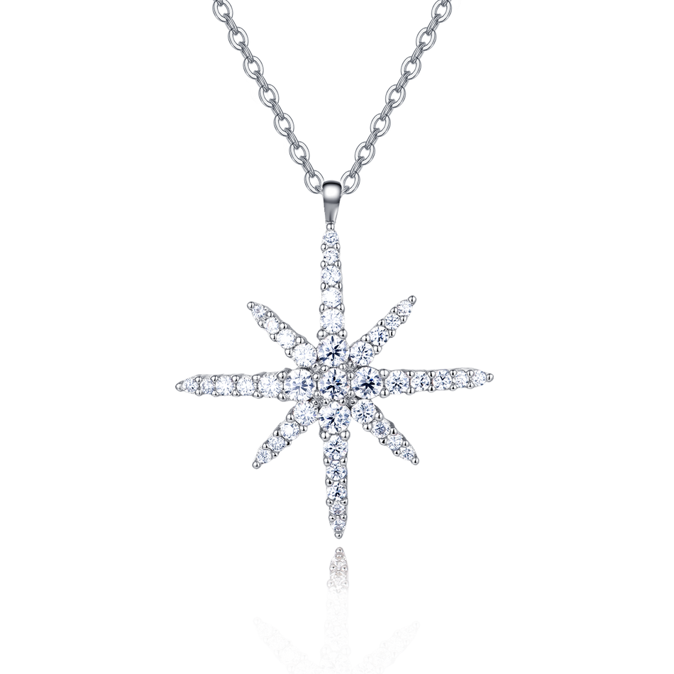 925 Sterling Silver Elegant Moissanite Starburst Pendant Necklace