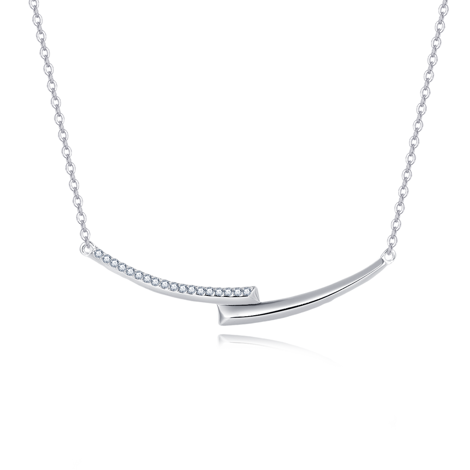 925 Sterling Silver Elegant Curved Moissanite Bar Necklace On Delicate Chain