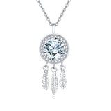 925 Sterling Silver Elegant Moissanite Feather Charm Necklace In Sterling Silver