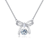 925 Sterling Silver Elegant Silver Bow Charm Necklace With Sparkling Moissanites