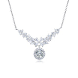 925 Sterling Silver Elegant Moissanite Floral Necklace With Radiant Center Stone