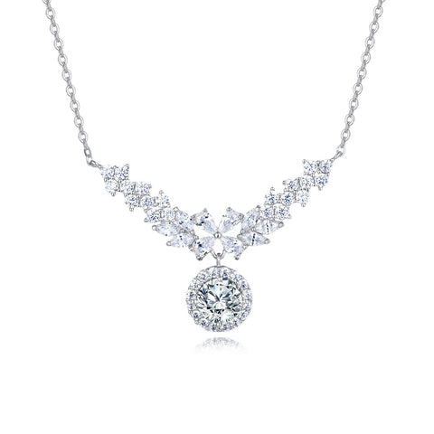 925 Sterling Silver Elegant Moissanite Floral Necklace With Radiant Center Stone