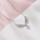 925 Sterling Silver Elegant Moissanite Feather Pendant Necklace