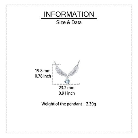 925 Sterling Silver Elegant Moissanite Feather Pendant Necklace