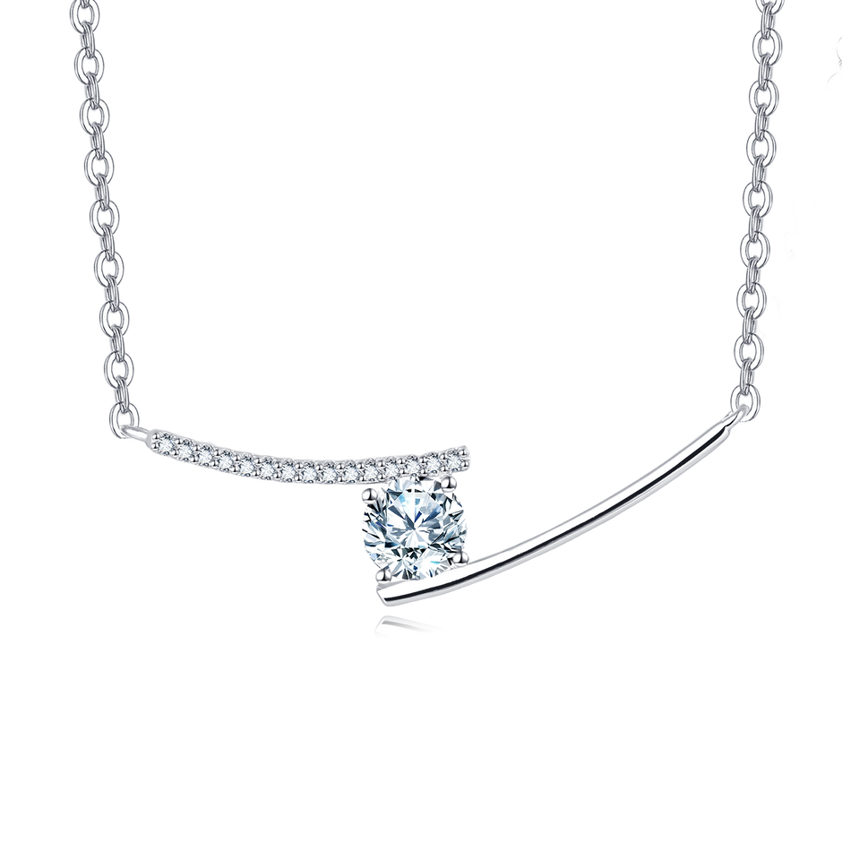 925 Sterling Silver Elegant Moissanite Necklace With Delicate Chain And Sparkling Accent