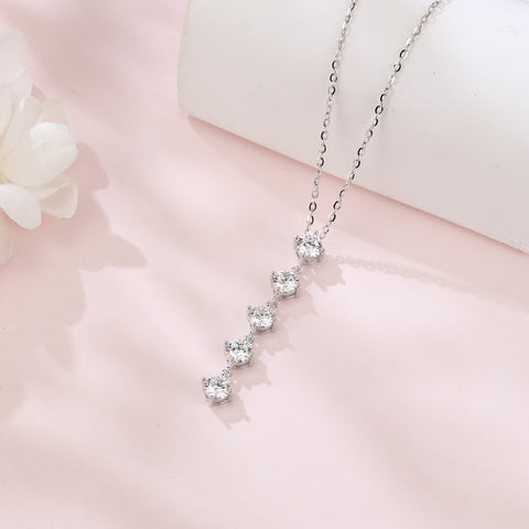 925 Sterling Silver Elegant Five-moissanite Vertical Pendant Necklace