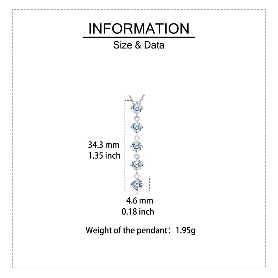 925 Sterling Silver Elegant Five-moissanite Vertical Pendant Necklace