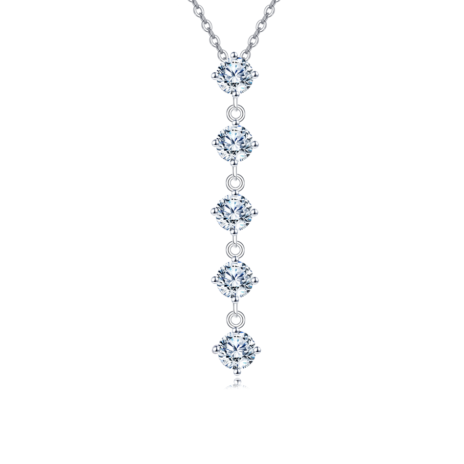 925 Sterling Silver Elegant Five-moissanite Vertical Pendant Necklace