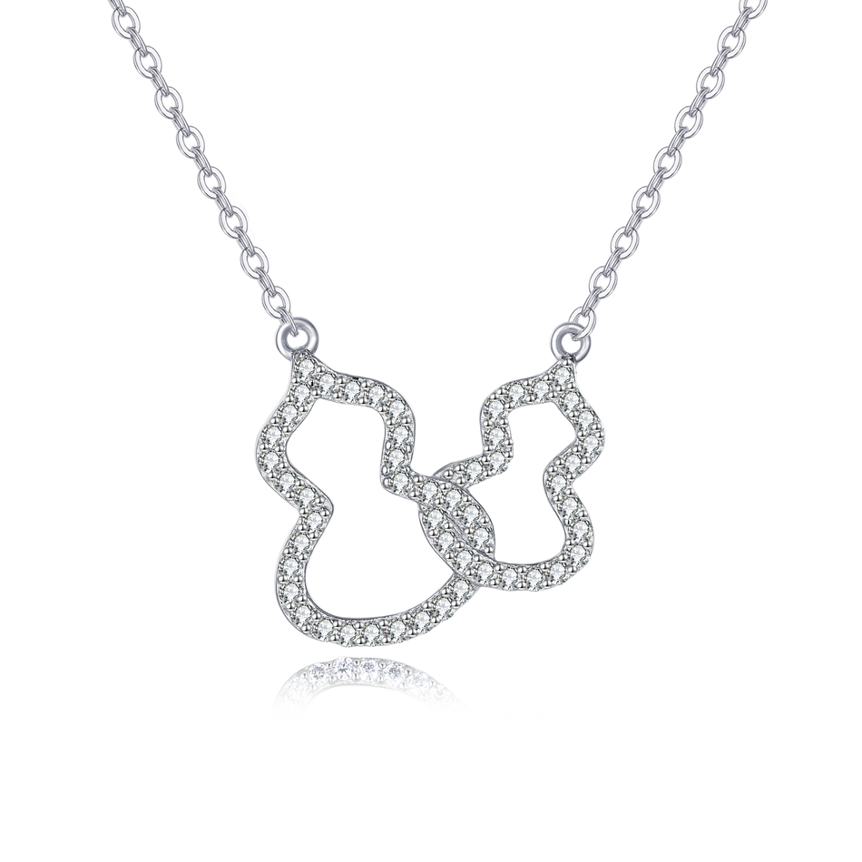 925 Sterling Silver Eternal Love Interlocking Heart Moissanite Necklace